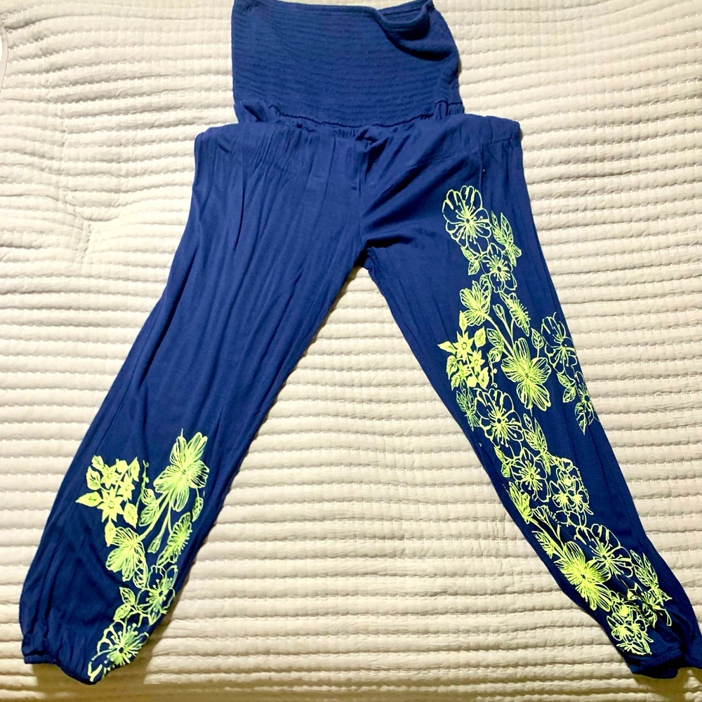 Blue with lime green floral print!